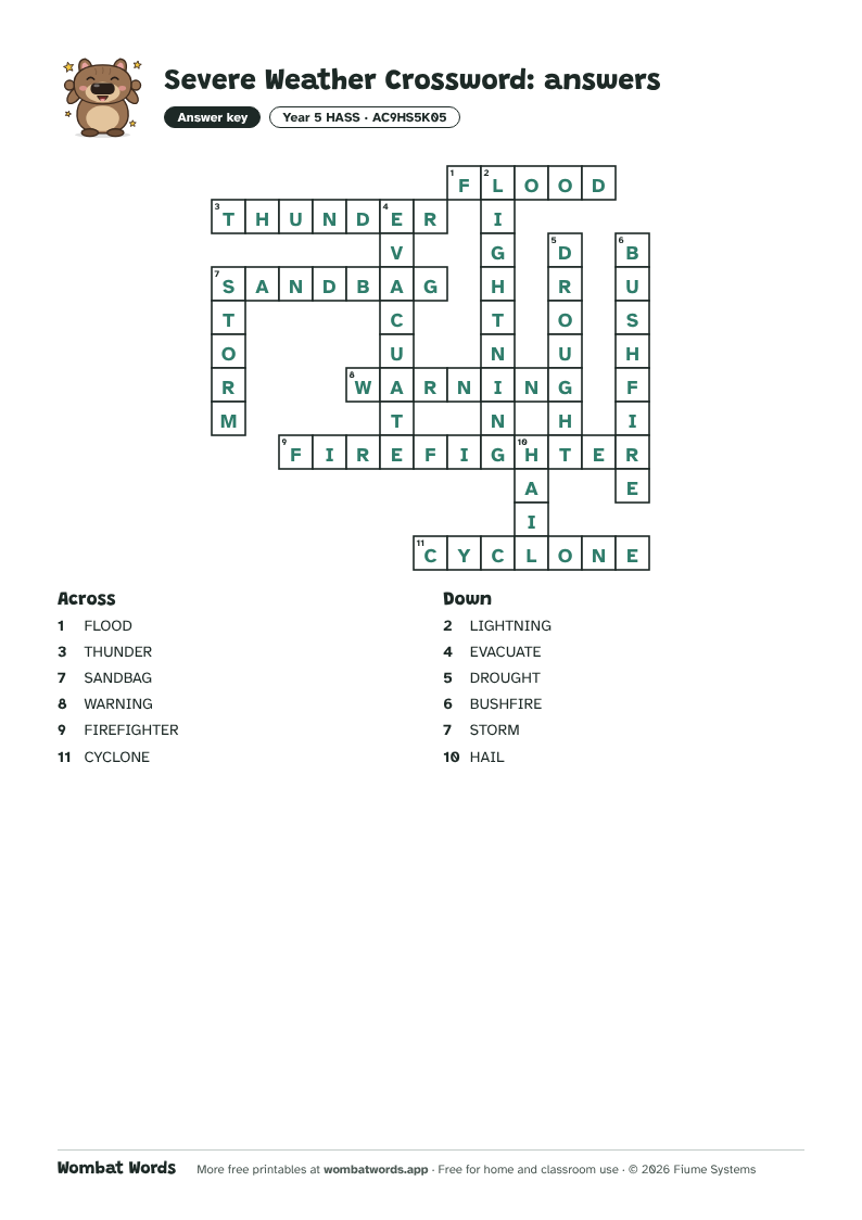Severe Weather crossword answer key